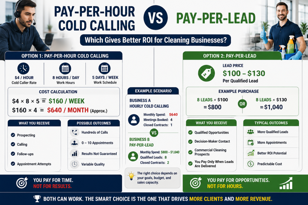 Pay-Per-Lead vs Pay-Per-Hour Cold Calling for Cleaning Businesses: Which Gives Better ROI?